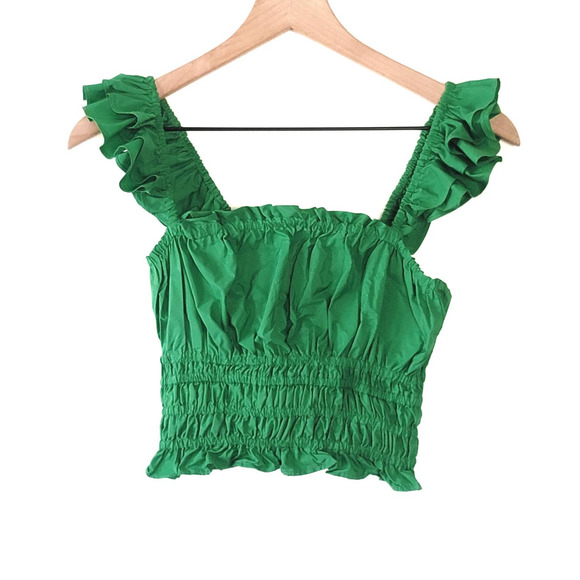 NEW Anthropologie Maeve Green Smocked Taffeta Tank - Size 4 - Picture 1 of 6
